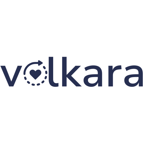 Volkara logo with a heart symbol on a white background